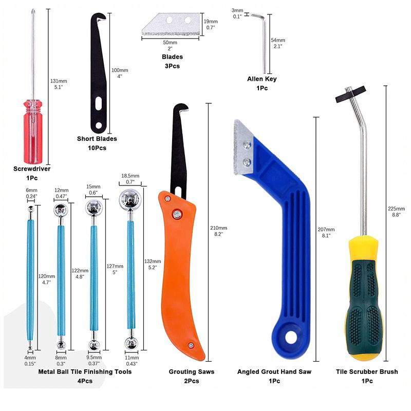 Grout Saw Removal - Инструменты для удаления затирки, 22-częściowy набор
